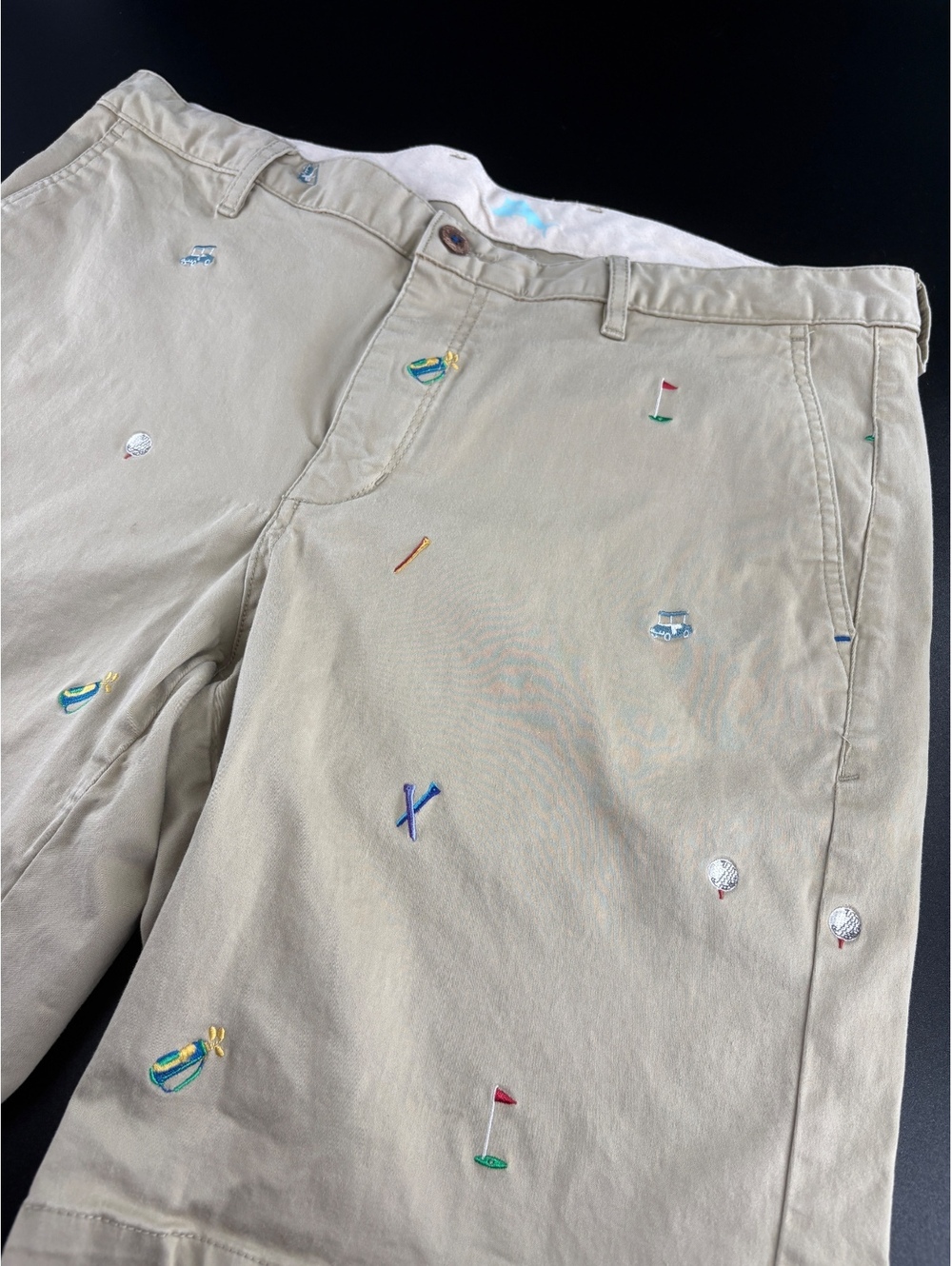 Tommy Bahama Golf Embroidered Chino Pants Men's 36 Khaki Golf Icons
